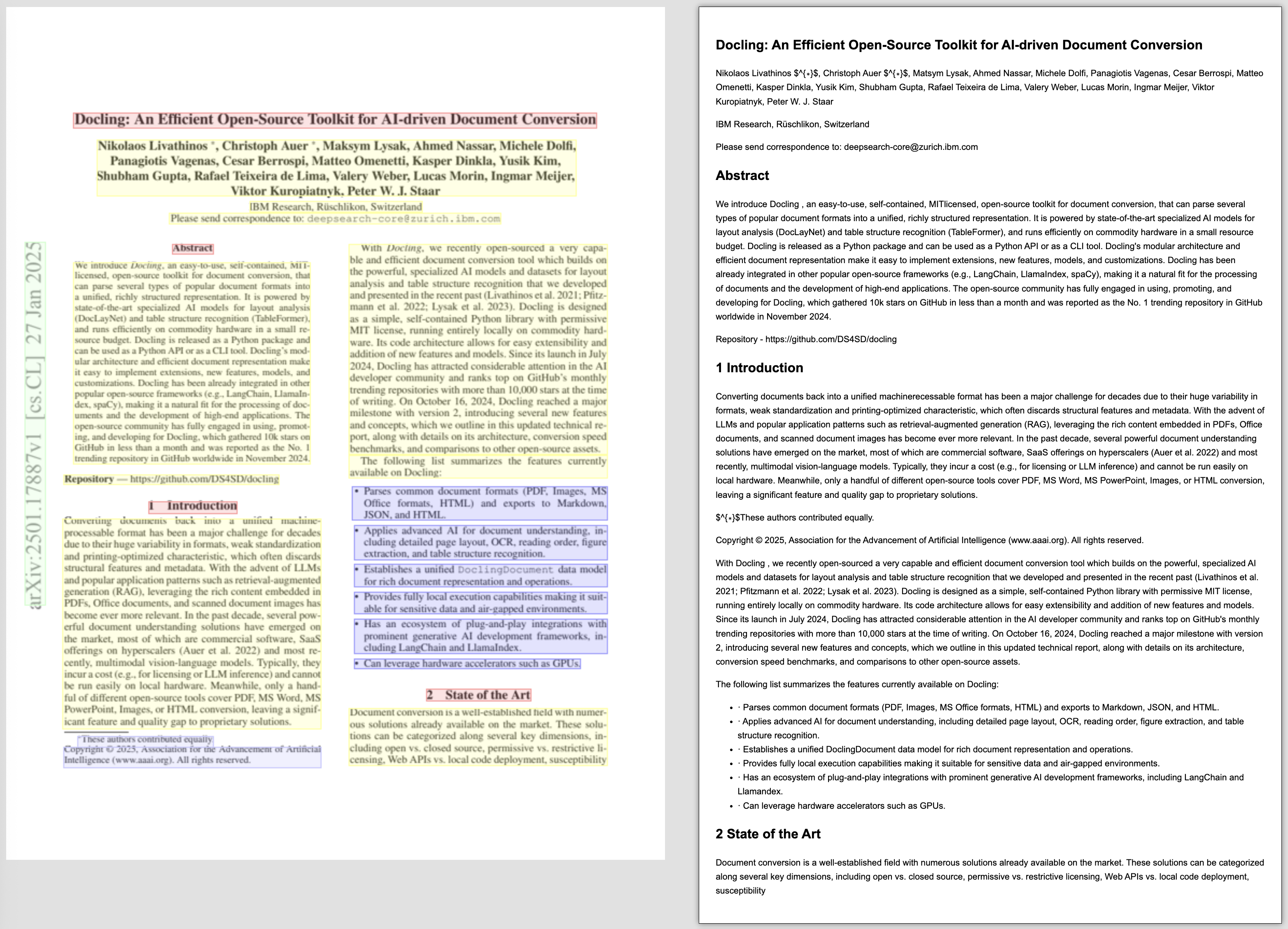 GraniteDocling result in split page view